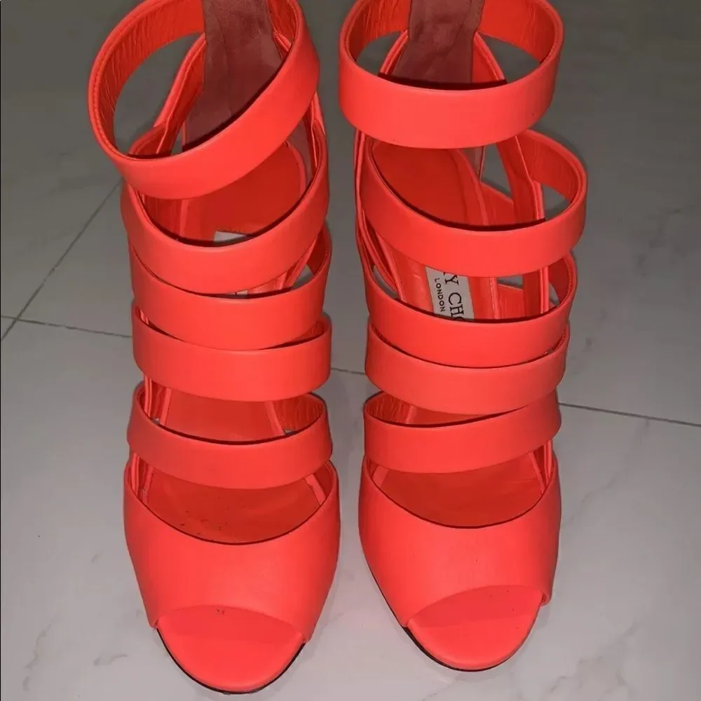 Jimmy Choo Dame Neon Matte Caged Heels Sandals